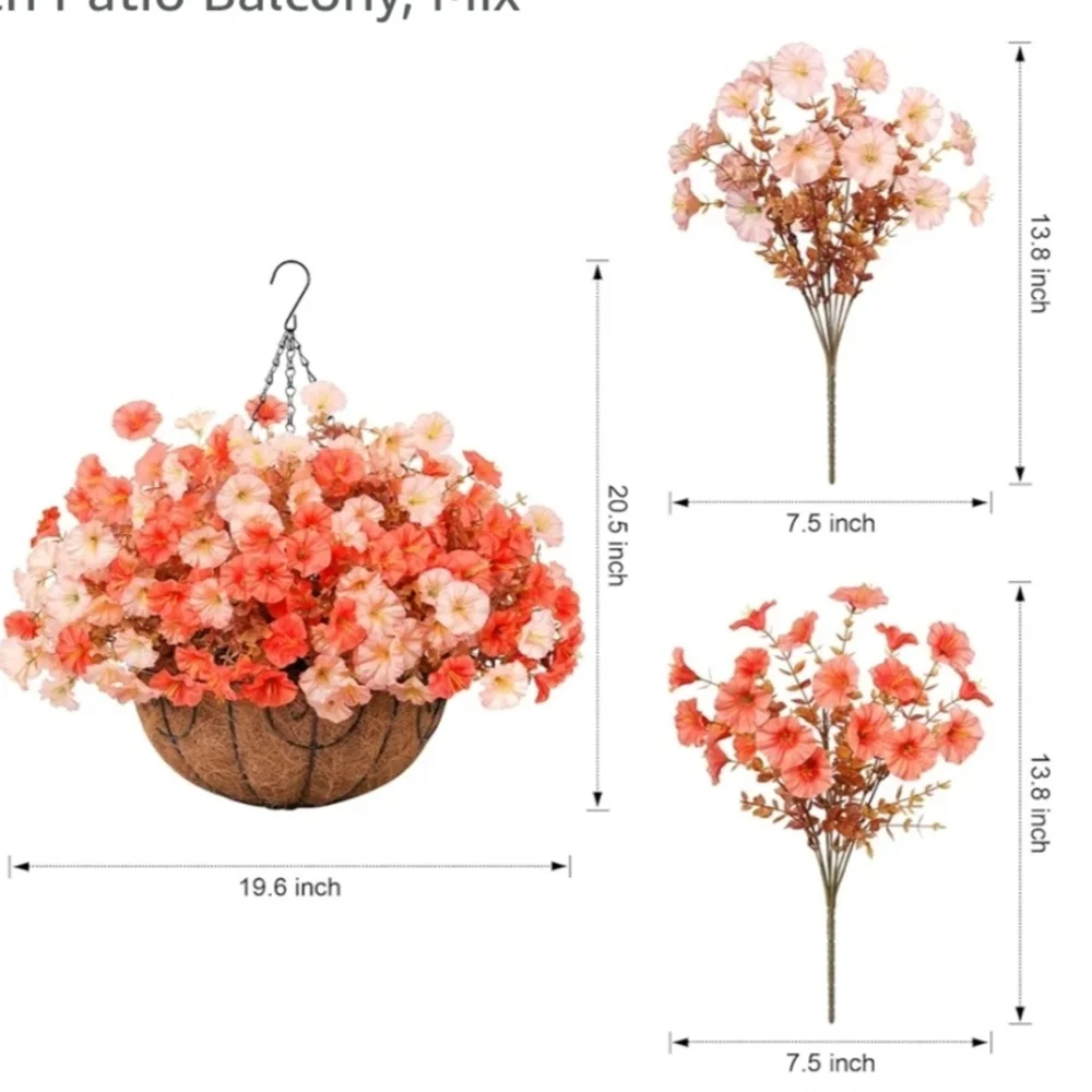 Forever Flowers Hanging Floral Basket silk arrangement pink morning glory